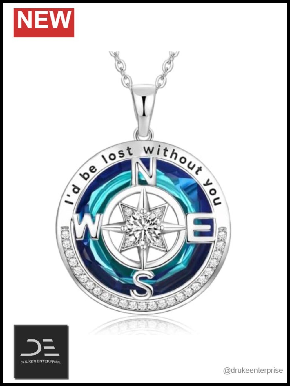 Compass Pendant Necklace 18k Real Gold Filled S925 Sterling Silver